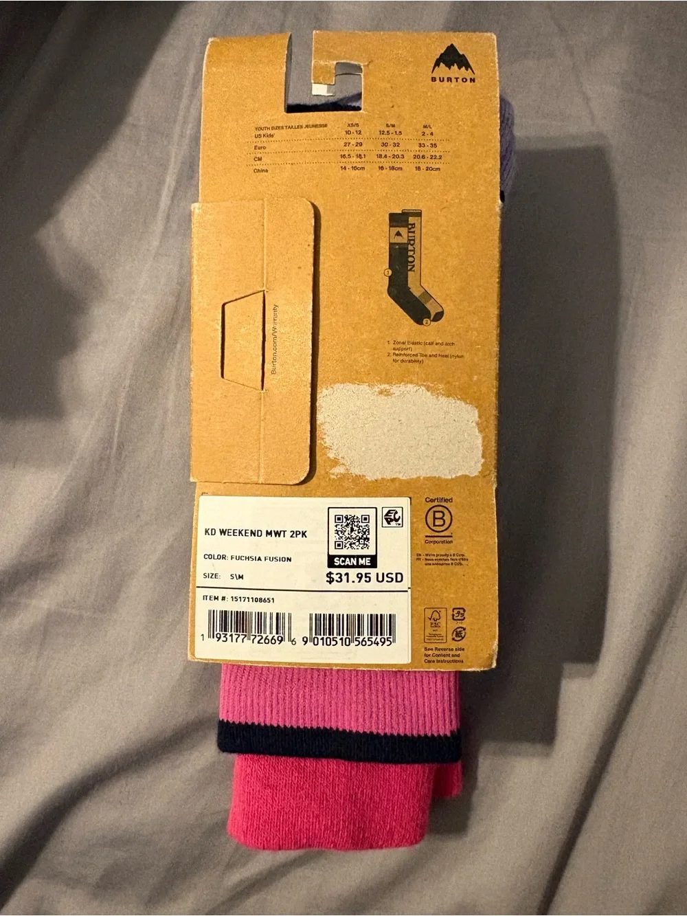 2 Pair Burton Weekend Midweight Kids Small/Medium 12.5-1.5 Fuchsia Fusion Socks